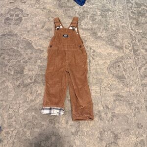 OshKosh B'gosh Brown Corduroy Toddler Overalls with Plaid Cuff